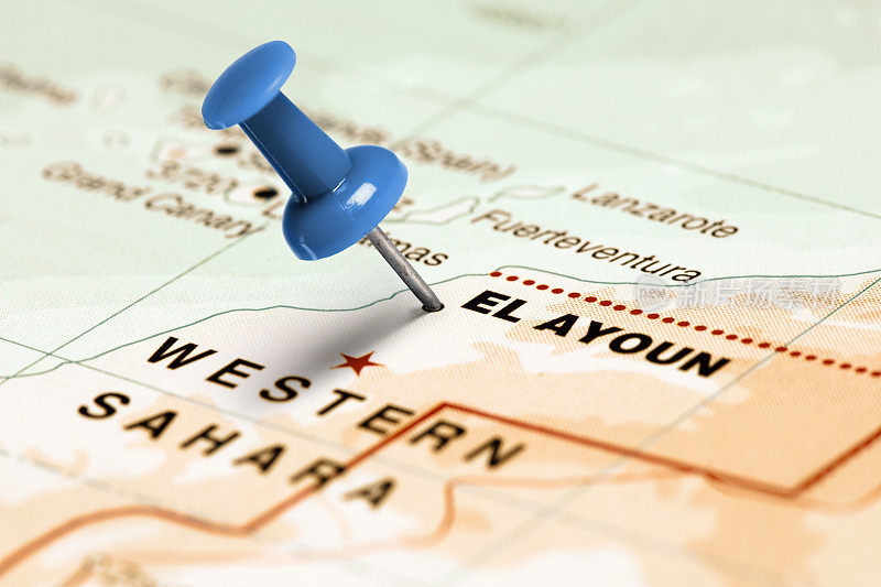 El Ayoun位置。地图上的蓝色大头针。
